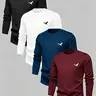 Men's Long Sleeve Round Neck Crewneck T-Shirt Set, Soft Knit Winter Warm Base Layer, Eagle Logo Print, Breathable Layered Tee, Casual & Formal Wear, Thermal Menswear Clothing
