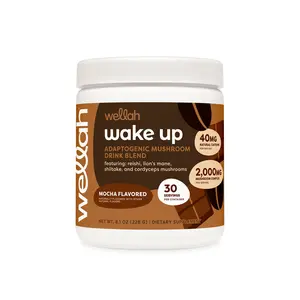 Wellah Wake Up | Adoptogenic Mushroom Supplement | 2000 mg Mushroom Complex Per Serving | 40 mg Caffeine Per Serving | 30 Servings Per Box | Natural Energy Supplement| Organic Energy for Lifestyle and Fitness