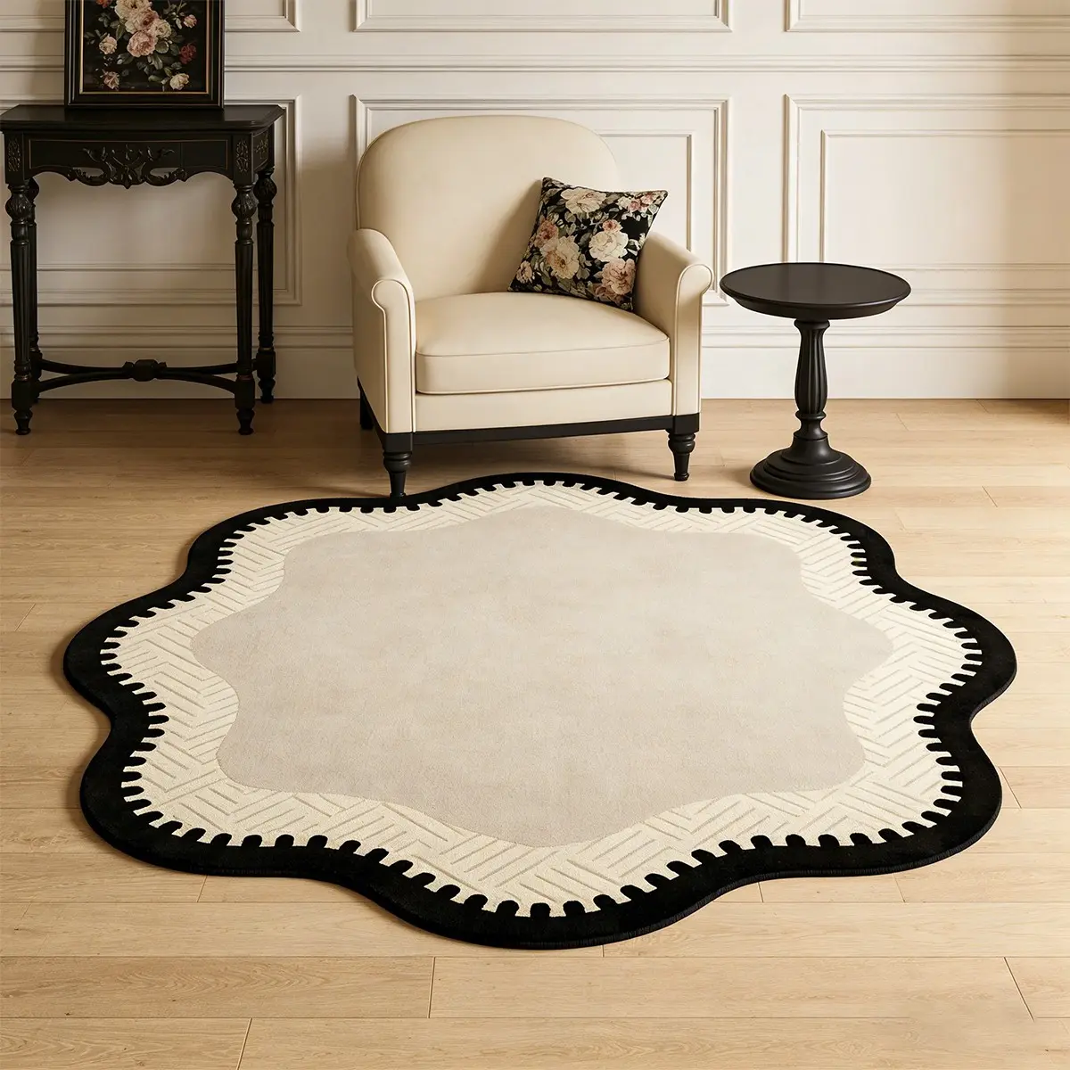 French Vintage Elegant Round Rug, Soft Comfortable Non-Slip Washable Carpet, Home Decor for Living Room Bedroom Bathroom Kitchen Dining Room, Home Decorative Rugs