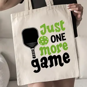 JUST ONE MORE GAME Pickleball Tote Bag - Fun & Stylish Bag with Bold Graphic Print, Durable Machine-Washable Design, Open Top for Easy Access - Perfect for Women's Sports, Casual Outings & Pickleball Enthusiasts (Beige), Pickleball Accessories, Machine Wa