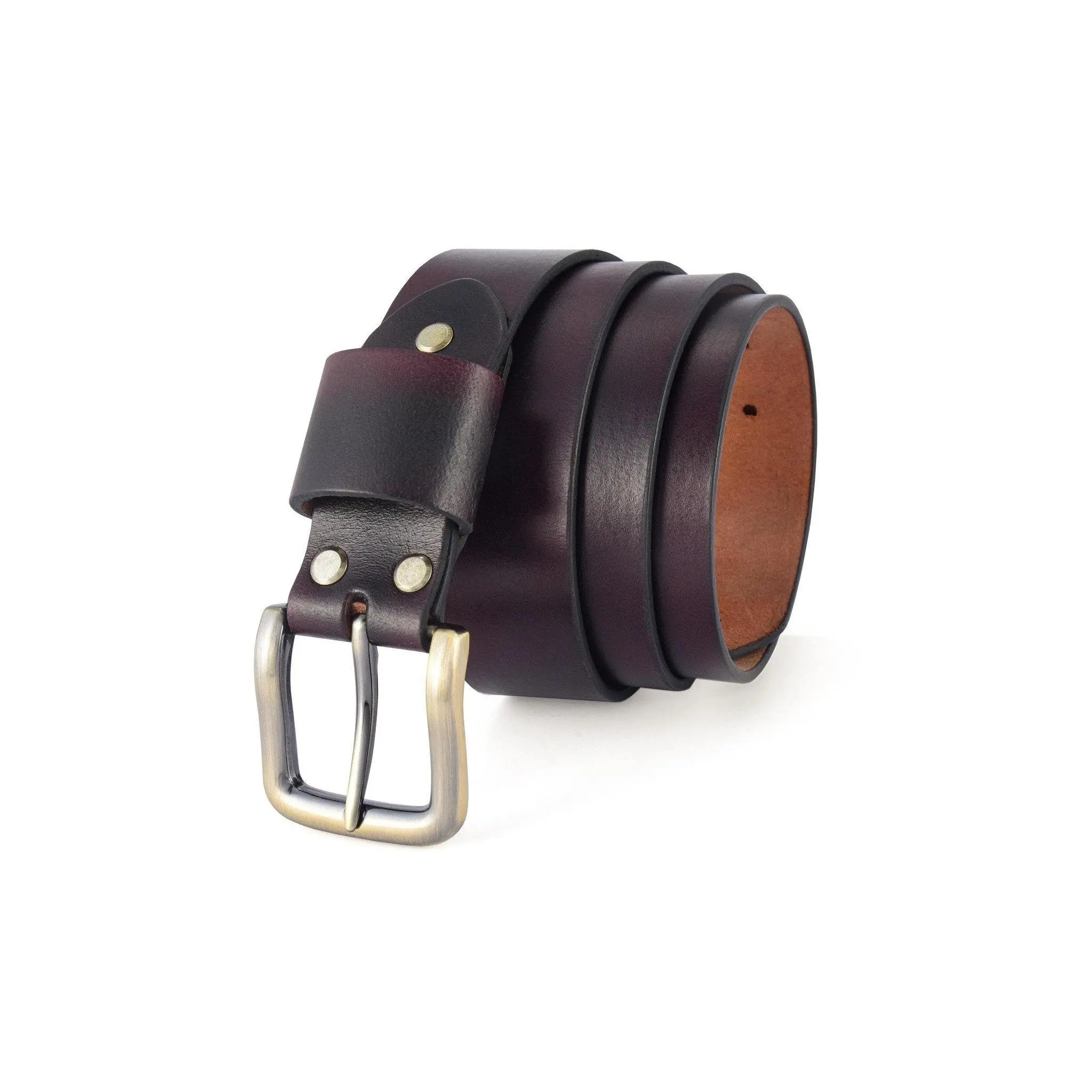 Custom Made Leather Belt Antique Dark Maroon with Antique Gold Buckle - Personalized Gift for Him, Great for Anniversaries and Christmas