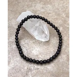 Black Tourmaline Grade A+ 4mm Beaded Gemstone Bracelet for Women and Men
