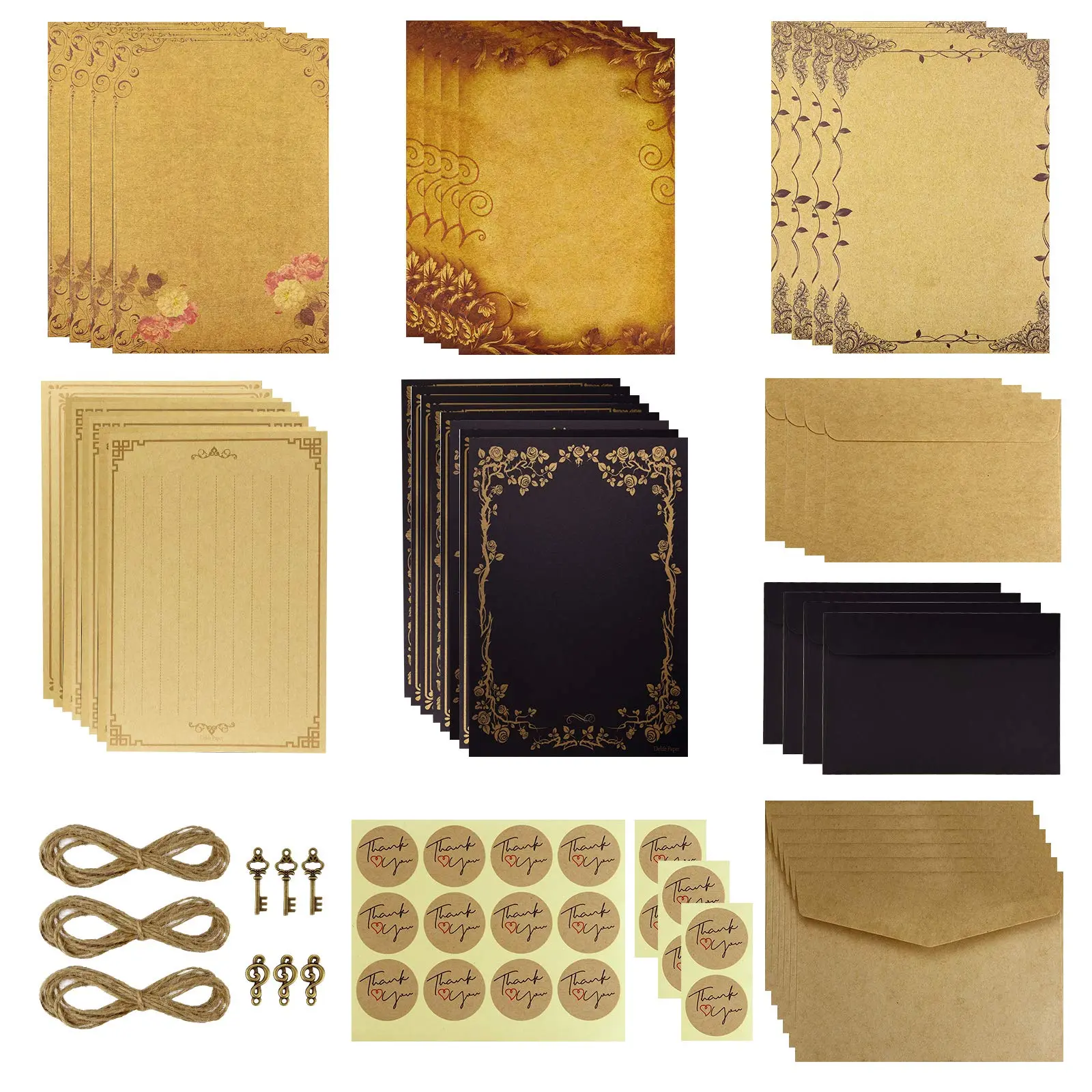 Vintage Stationary Paper and Envelopes Set, Aged Paper Writing Paper Stationery Set for Writing Printing Classroom Supplies