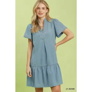Umgee Ruffle Hem Mini Denim Dress