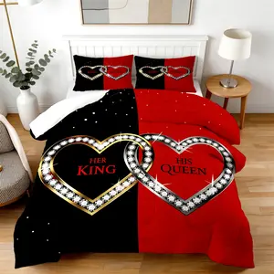 2/3Pcs Diamond-Trimmed Interlocking Heart Comforter Set (1-2 Pillowcases, No Pillow Inserts), Fluffy & Airy,  Romantic Bedding for Couple Room, Perfect Anniversary Gift, Theme Bedding Set