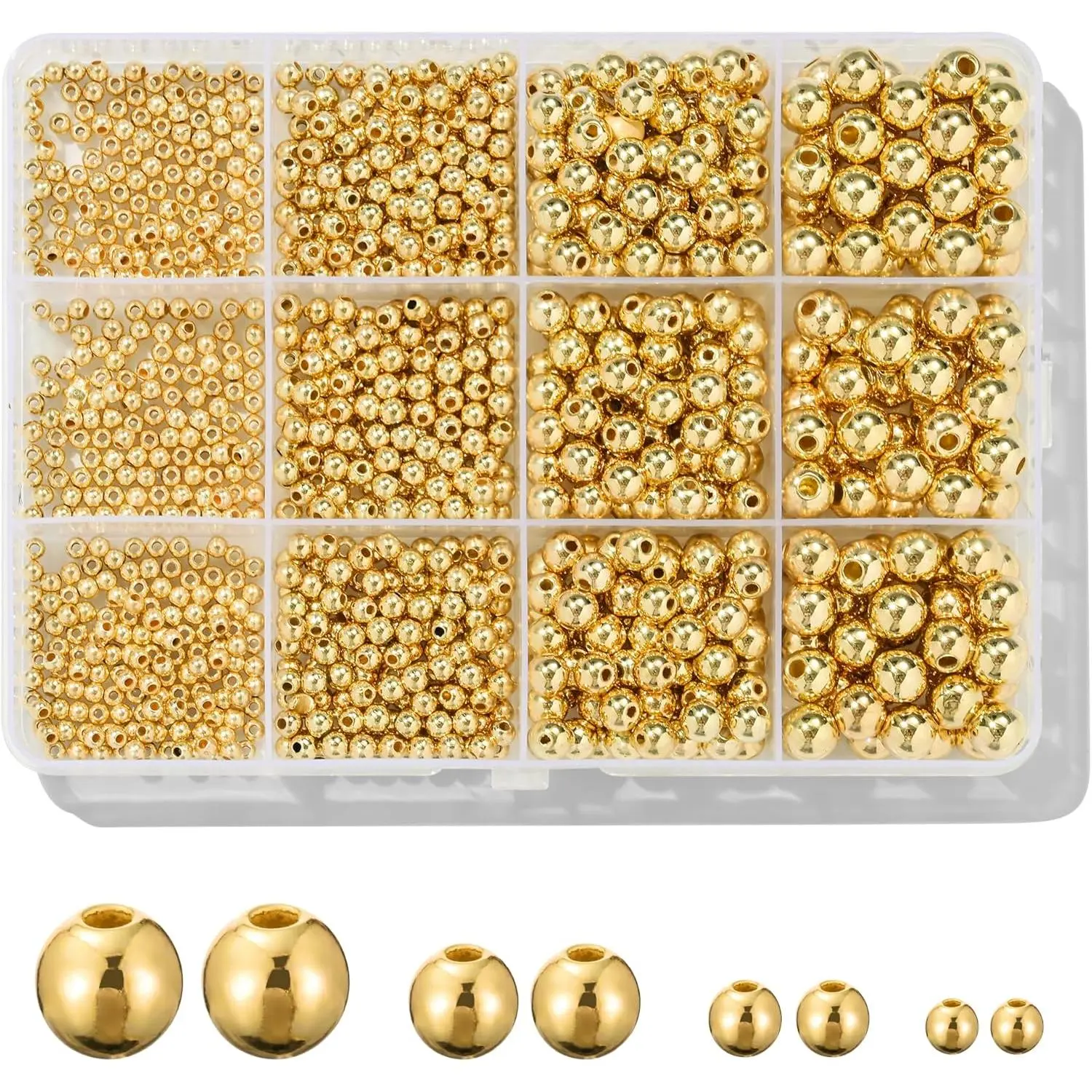 1100 count Smooth Round Beads - 3/4/6/8mm  Spacer Loose Ball Bead Kits for Bracelet  Making