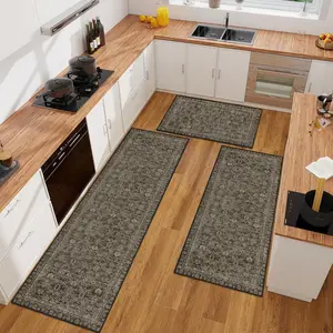 European Floral Print Kitchen Rug Set, Easy Clean Balcony Mat, Soft Comfort Bedside Runner, Suitable for Laundry Room Bathroom Home Decor