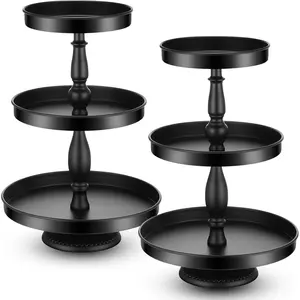 2 Pcs 3 Tier Cupcake Stand Holder, Round Cupcake Stand Serving Tray, Tiered Tray Pastry Dessert Cake Display Stand for Baby Shower Tea, Wedding and Birthday (Black)