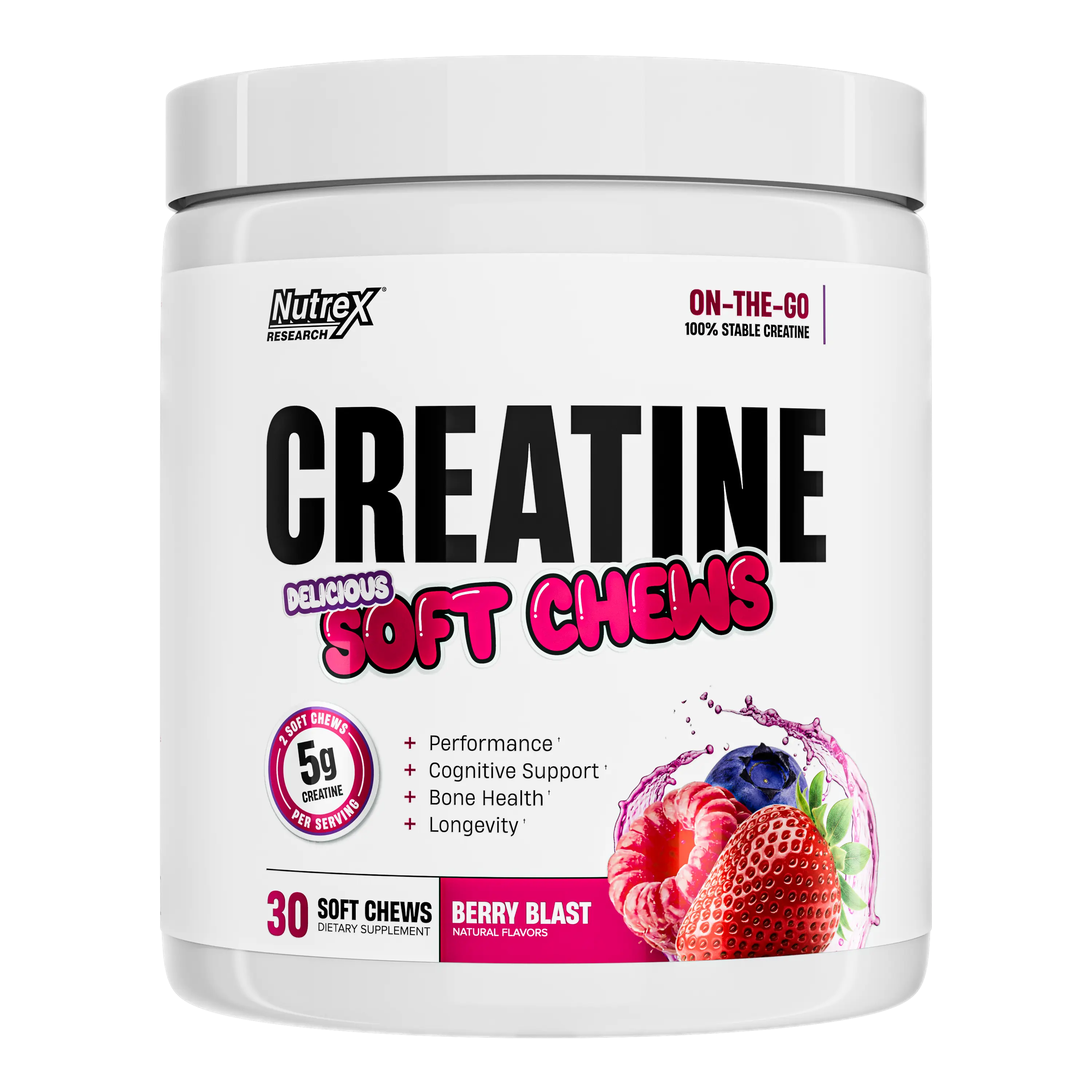 Creatine Soft Chews for Strength, Brain Health, Muscle, Recovery, 5 grams. 30 Day Supply