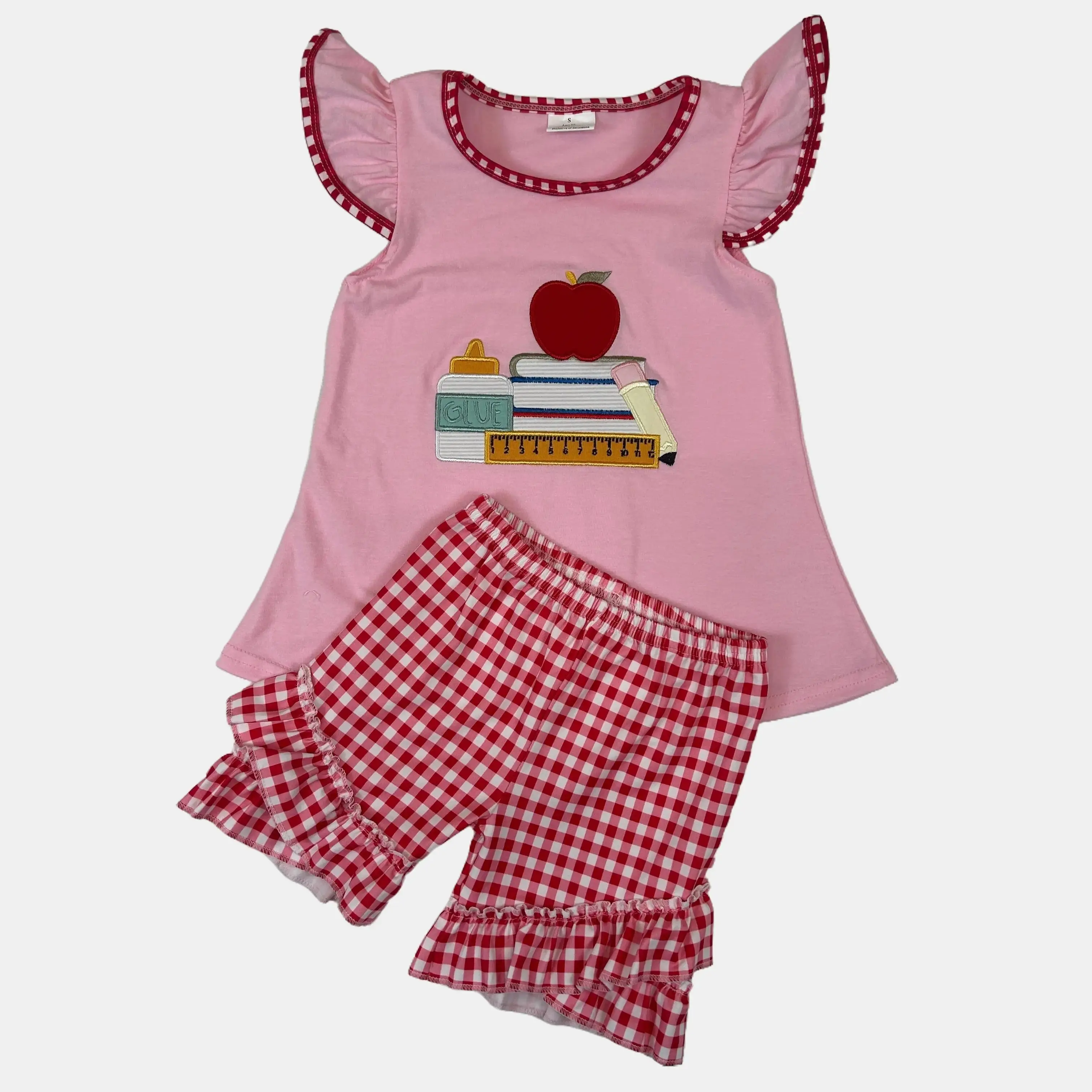 Girls' 2-Piece Outfit Set, Soft 100% Cotton Short-Sleeve Top and Shorts, Blush Pink Back to School Kids Clothes, Sizes 2T-16, Clothes Kids