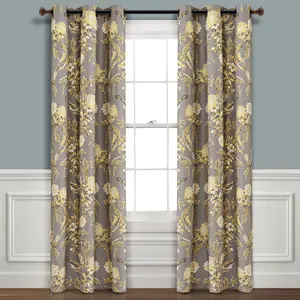 Lush Decor Farmhouse Bird & Flower Insulated Grommet Blackout Window Curtain Panel Set 38"W x 84"/95" Energy Efficient Nature Print 100% Polyester Machine Washable