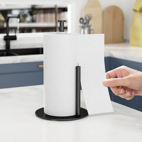 Paper Towel Holder Stand with 4 Silicone Anti-Slip Pads-Freestanding Countertop Stainless Steel Paper Towel Stand, Rust-Resistant, Stable & Durable for Kitchen, Bathroom