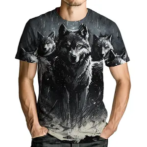 Unisex Wolf Pack 3D Printed T-Shirt, Grunge Rain Effect Graphic Tee for Men & Women, Casual Outdoor Streetwear, Halloween/Daily Fashion