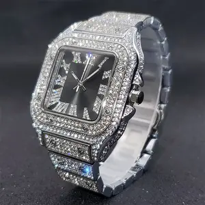 Men's Gold / Silver Finished Square Watch Luxury Iced Metal Dress Analog Luxury Casual Wristwatch Fashion Hip Hop Style