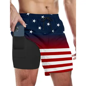 Mens Swim Trunks with Compression Liner 5 Inch Inseam Quick Dry Swim Shorts Mens Swimsuit Board Shorts with Pockets