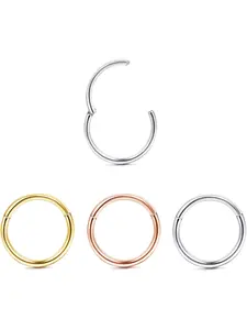 3 Pcs Golden Silvery Rose Golden Nose Rings Hoops for Women Men Gentle Daith Helix Cartilage Tragus Conch Piercing Jewelry Set Elegant 316L Surgical Steel 18G Nose Rings Classic Septum Clicker Earrings