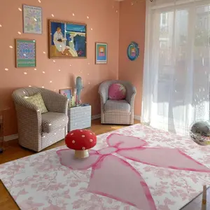 Bowknot Living Room Rug, Fashion Pattern Creative Door Mat, Cute Bedroom Carpet, Soft Office Home Decor Floor Covering