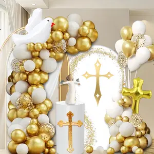 104pcs baby themed balloon party decoration set, Balloon Garland, platinum balloons paired with golden crosses, pigeons, aluminum foil balloons, God's prayer party, baby bath, birthday party decoration preferred, Decorations Supplies