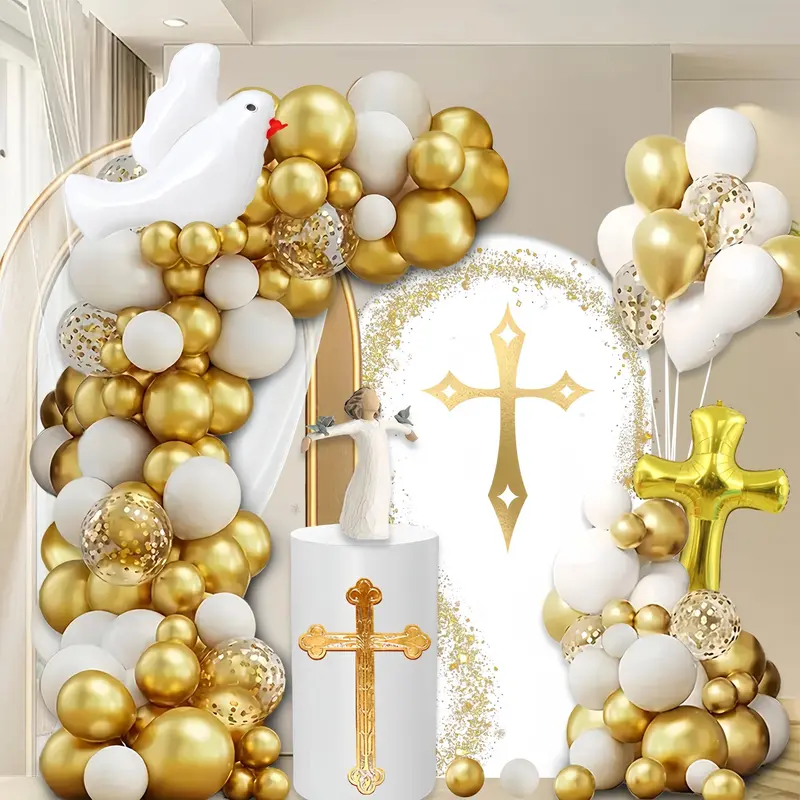 104pcs baby themed balloon party decoration set, Balloon decorations kit, Balloon Garland, platinum balloons paired with aluminum foil balloons, God's prayer party, baby bath, birthday party decoration, Decorations Supplies