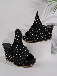 Summer Outdoor High Heel Wedge Sandals, Thick Sole Waterproof Platform Flip Flops, Open Toe Fish Mouth Slippers, Large Size Women's Shoes