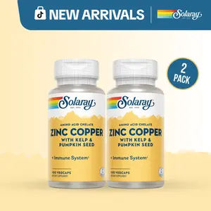 Solaray Zinc Copper VegCaps 2-Pack Bundle for Adults – 50 mg Zinc Supplement with Copper & Iodine for Immune, Heart & Thyroid Support