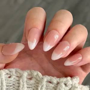 Milky french tip natural press on nail, Premium Hand paint Nails