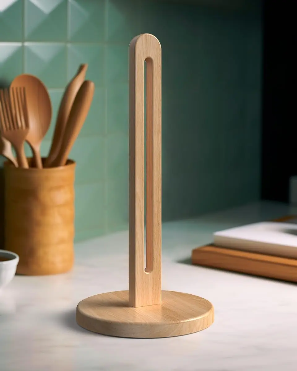 Wooden Paper Towel Holder Countertop - Solid Beechwood Paper Towel Dispenser Stand with Anti-Skid Base, 1 Pack