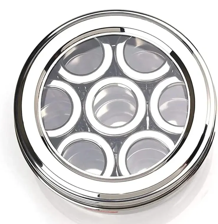 Stainless Steel Kitchen Seasoning Box - 7-in-1 Utensils Container with See-Through Lids, 1500ml Capacity