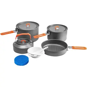 Feast Outdoor Camping Cookware Set, Portable Stackable Cooking Pot and Pan Kit with Kettle, Saucepans and Spatula for Hiking, Fishing and Backpacking