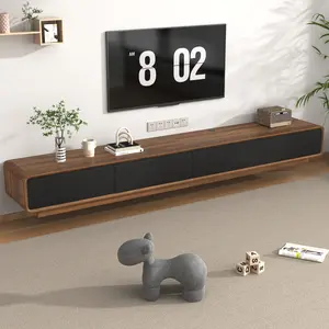 94.5" Minimalist Floating TV Stand for TVs up to 100 Inches, Modern Wall Mounted Media Console with 2 Drawers, Entertainment Center for Living Room, Black & Walnut/White & Walnut