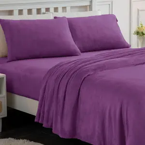 Fleece Sheets Queen Size, Flannel Like Soft, Fuzzy Warm Plush Sheets, Velvet Microfleece Bedding for Winter, Violet Purple