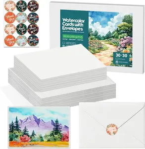 30 Sheets Blank Watercolor Cards with Envelopes 4x6  140lb/300gsm  Cotton Non-Folded Acid-Free Heavyweight Watercolor Postpaper for Painting, Greeting Cards, DIY Art Projects