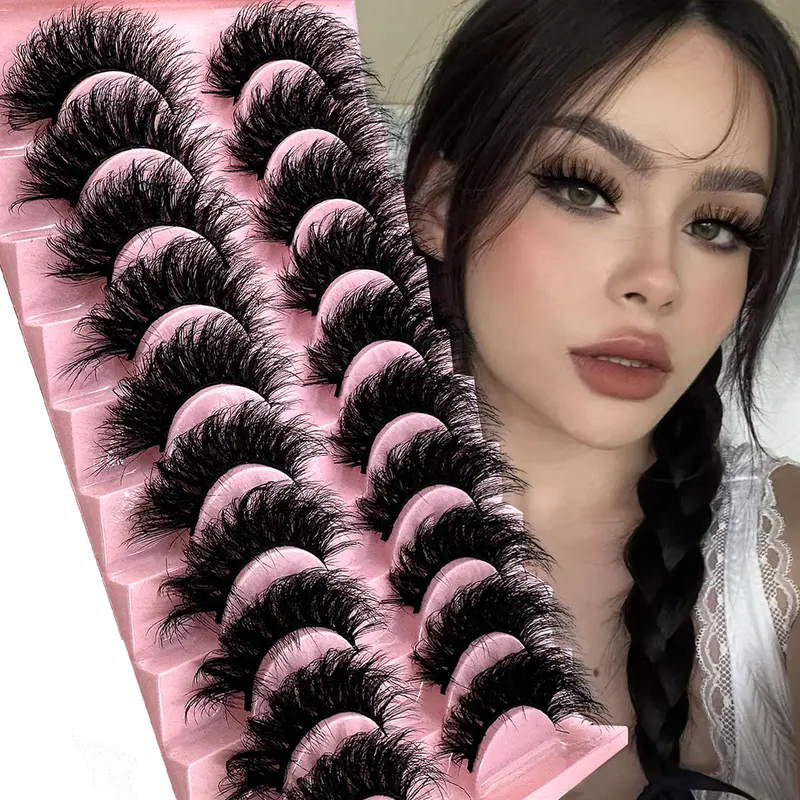 UMIRYAO 10 Pairs Luxury Cat Eye Faux Mink Lashes, Soft & Fluffy 5D Synthetic Mink Lashes, Long Lasting & Natural Look, Dramatic Curl Effect - Dense, Full & Sweet 3D False Eyelashes, Reusable & Easy To Apply