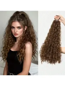 [Volumizing Hair Extension] Volumizing Synthetic 18inch Curly Long Ponytail Hair Extension for Women | Elastic Band, Secure Fit, Natural Look, Wavy Synthetic Hair