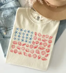 USA Coastal Shell Shirt, Patriotic Beach Lover Tee, Seashell American Flag Tee, Anniversary 4th of July Tee, 250 Years Shirt, USA 1776 Shirt