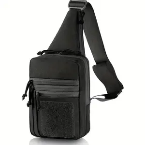 Men's Black Concealed Carry Holster Sling Bag, Small Pistol Backpack Chest Backpack, Travel, Sports, Walking Crossbody Shoulder Bag-Nylon Strap Zipper Closure