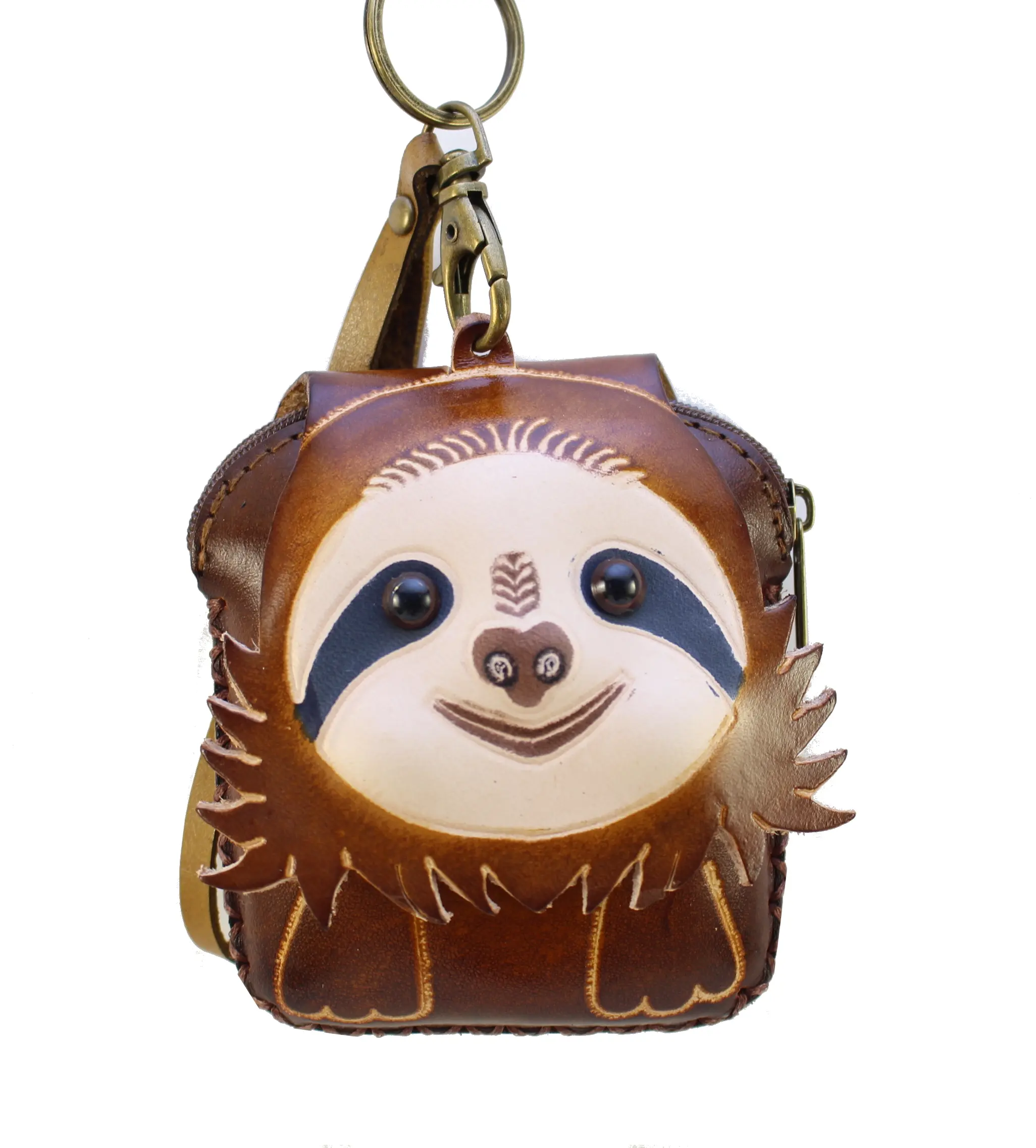 Handmade leather coin purse wristlet sloth