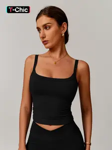 Women's Solid Square Neck Sports Cami Top, High Stretch Sleeveless Sports Top, Ladies Sportswear for Indoor Outdoor Wear, Workout Summer Clothes, Active Top, Gym Top