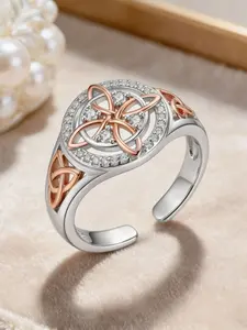 Pure Silver Celtic Knot Women's Ring, Rose Gold Plated Vintage Ring, Sparkling Zircon Jewelry Gift Cubic Oxide Zircon
