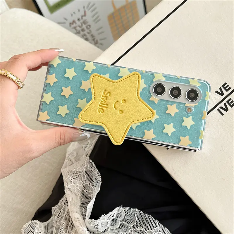 Drip glue glitter pink transparent blue yellow star folding screen phone case Cover with star holder for Samsung Galaxy Z Flip 3 4 5 6 7 Galaxy Z Fold 4 5 6 7 Accessories