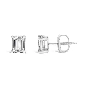 14K White Gold Emerald Cut Lab-Grown Diamond Solitaire Stud Earrings (F-G Color, VS1-VS2 Clarity)