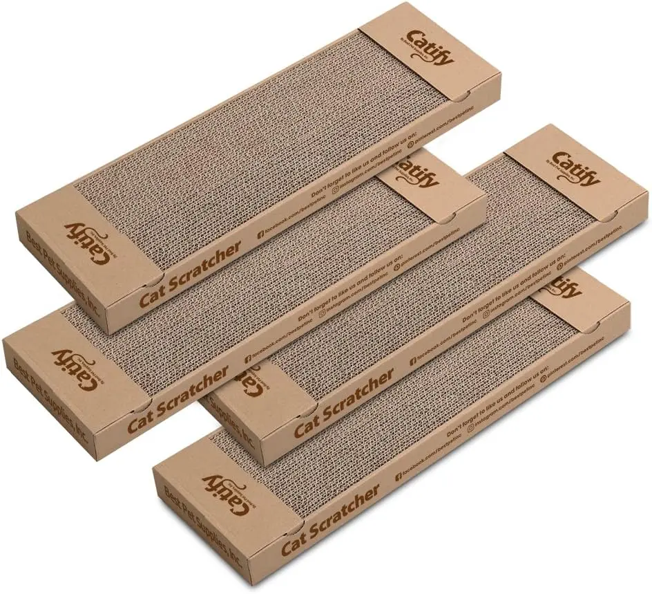 Catify Corrugated Cardboard Cat Scratcher Pads & Lounger by Best Pet Supplies - Durable Natural Recycled Materials, Claw Safe, Interactive Fun Scratching Board for Indoor Cats - Refill Pads Available