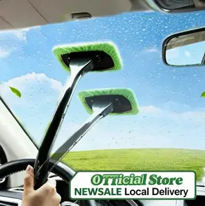 Detachable Handle Car Window Cleaning Tool, Reusable Microfiber Car Windshield Cleaner with Replaceable Cloth Pad, Practical Car Cleaning Kit & Auto Wash Supplies