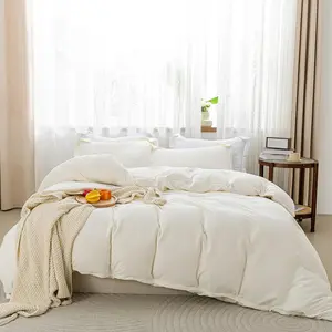 SheRest Twin Size Beige Duvet Cover Set - Soft Brushed Microfiber, 1 Zipper-Closure Duvet Cover, 8 Ties, 1 Pillow Sham, Breathable All-Season Bedding (No Comforter)