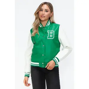 Love Me Now PU Leather Contrast Snap Down Bomber Jacket