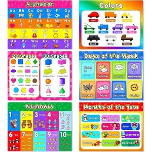 Educational Preschool Placemats for Kids Set of 6 Reusable Plastic Toddler Placemat Wipeable Washable Children Montessori Eat Table Mat for Nursery Homeschool Kindergarten Classroom Dining Table