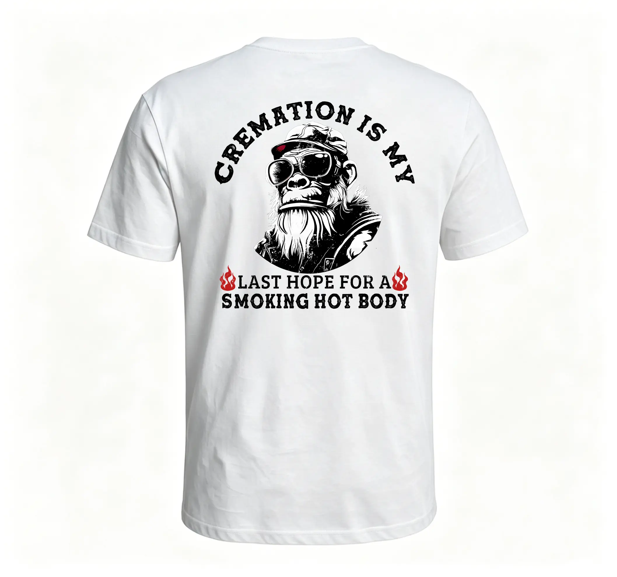 Monkeysober 100% Cotton Men's Suitable For All Seasons Cremation Is My Last Hope For A Smoking Hot Body Monkey T-shirt