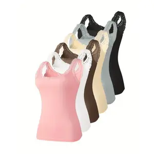 6-Pack Elegant Lace Trim Camisole Tank Tops for Women, Spring/Summer Fashion Sleeveless Base Layering Tops, Versatile Mix & Match Colors
