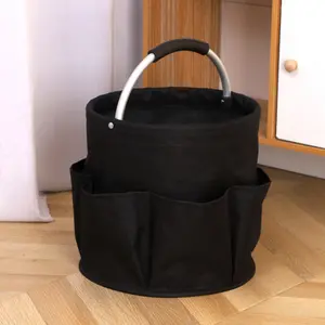 Cleaning Caddy with Handle and 6 Pockets, Foldable Cleaning Supply Caddy, Portable Shower Caddy in Oxford Fabric, Multifunctional Storage Basket for Camping, Gardening, Black