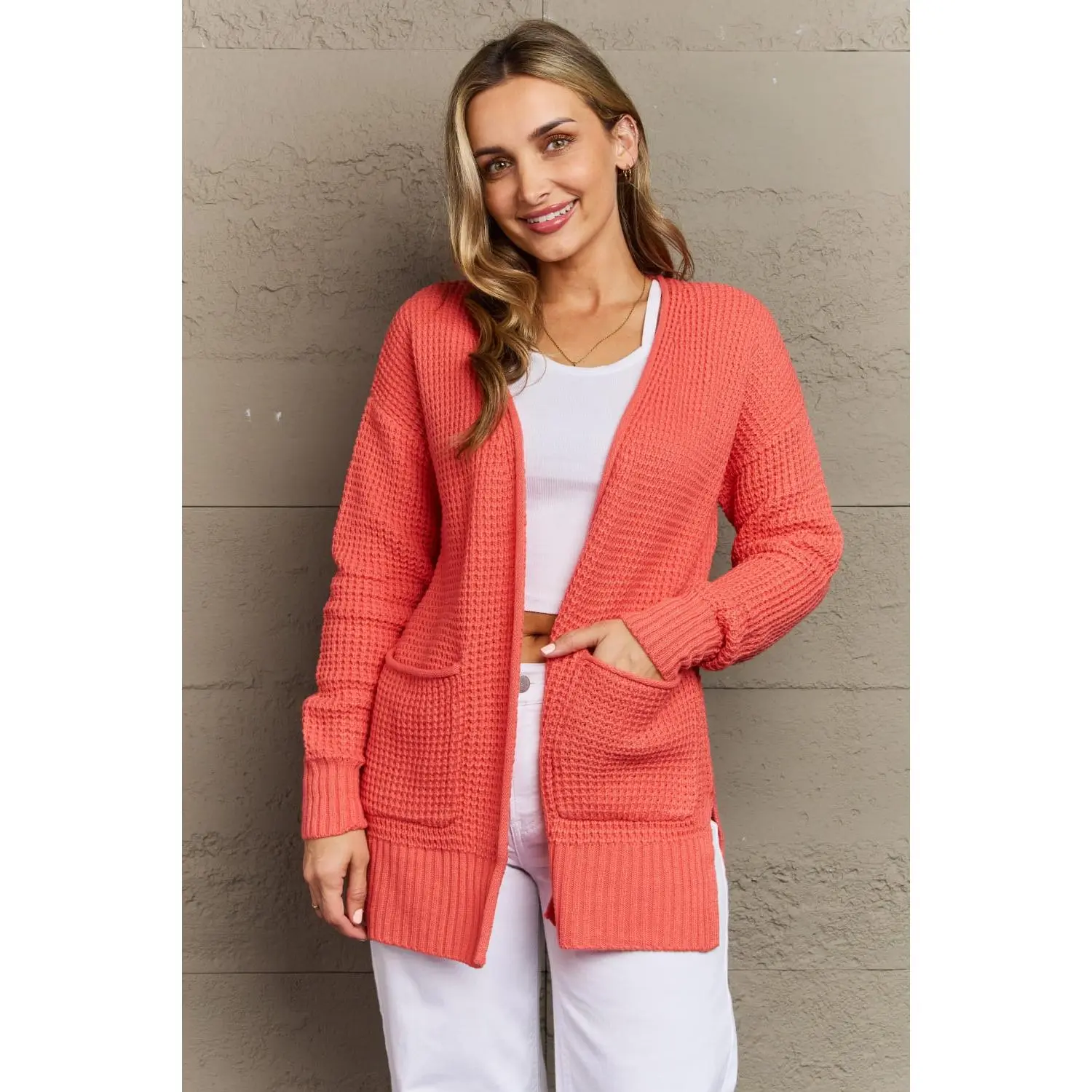 Zenana Bright & Cozy Full Size Waffle Knit Cardigan